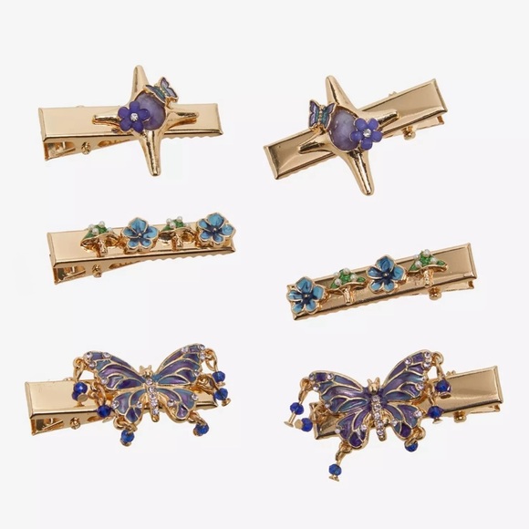 Hot Topic Accessories - Hot Topic Thorn & Fable Star Butterfly Floral Gold & Purple 3 Pair Hair Clip Set